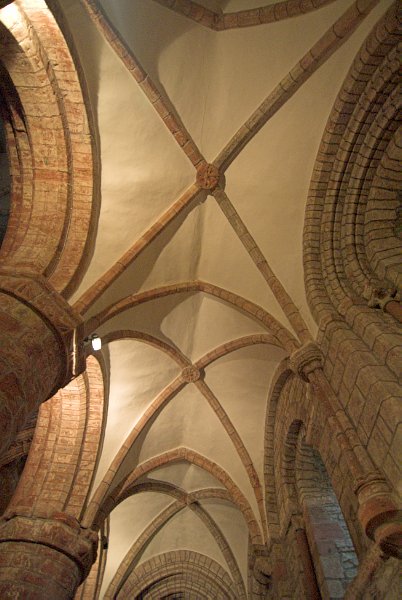 The beautifully simple vaulting of the south aisle. Photo of St Magnus Cathedral, Kirkwall, Orkney Islands, Scotland.