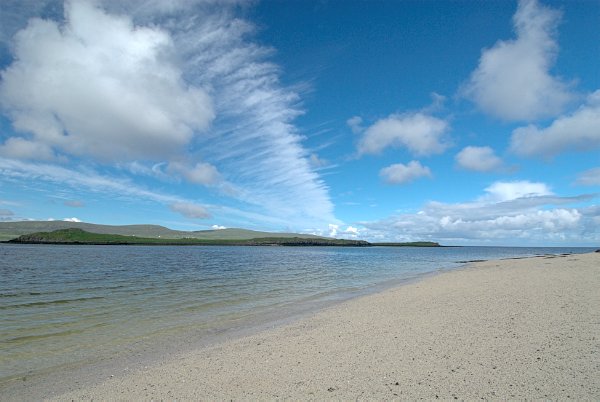 A view of the little island of Lampay from the Coral Beach. Stock photo of the Coral Beach, near Dunvegan, on the Isle of Skye, Scotland. Part of the Britain Express Travel and Heritage Picture Library, Scotland collection.