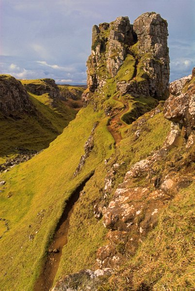 The natural rock formation known as Castle Ewen, in the Fairy Glen. Stock photo of the Fairy Glen, Uig, on the Isle of Skye, Scotland. Part of the Britain Express Travel and Heritage Picture Library, Scotland collection.