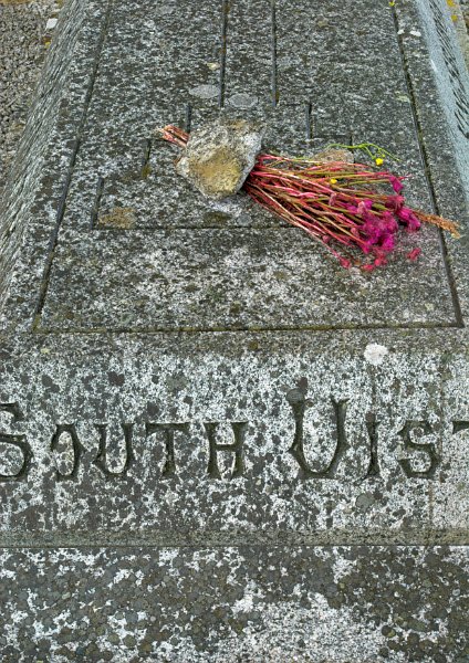 The memorial to Flora MacDonald at Kilmuir cemetery. The inscription