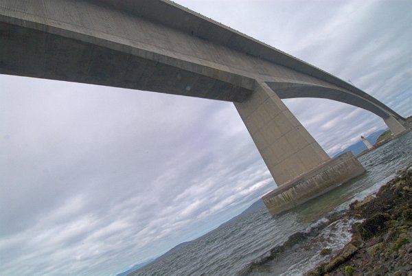 The Skye Bridge at Kyleakin. Opened in 1995, and toll-free (thanks to local efforts) from 2004. Stock photo of the Skye Bridge on the Isle of Skye, Scotland. Part of the Britain Express Travel and Heritage Picture Library, Scotland collection.